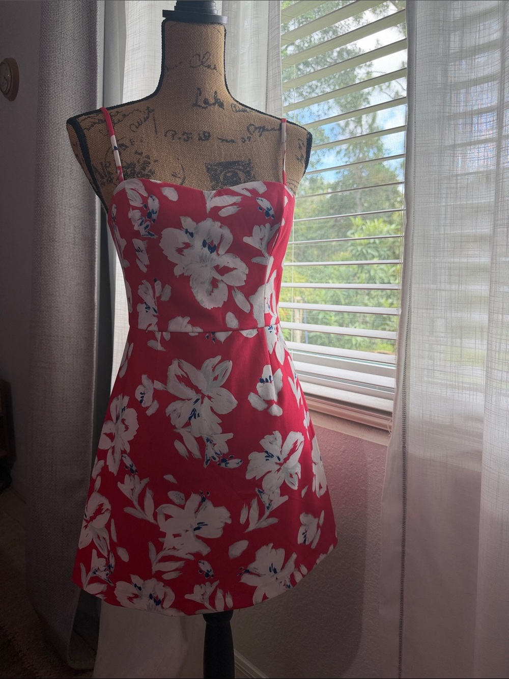 French Connection Red Floral Spaghetti-Strap Mini Dress